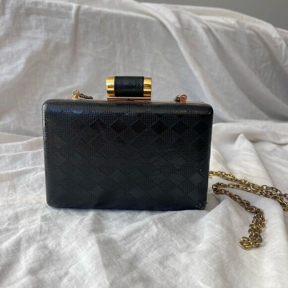 Unknown Brand Mini Bag Square Black Diamond Checkered Patterned Clutch - Picture 1 of 11